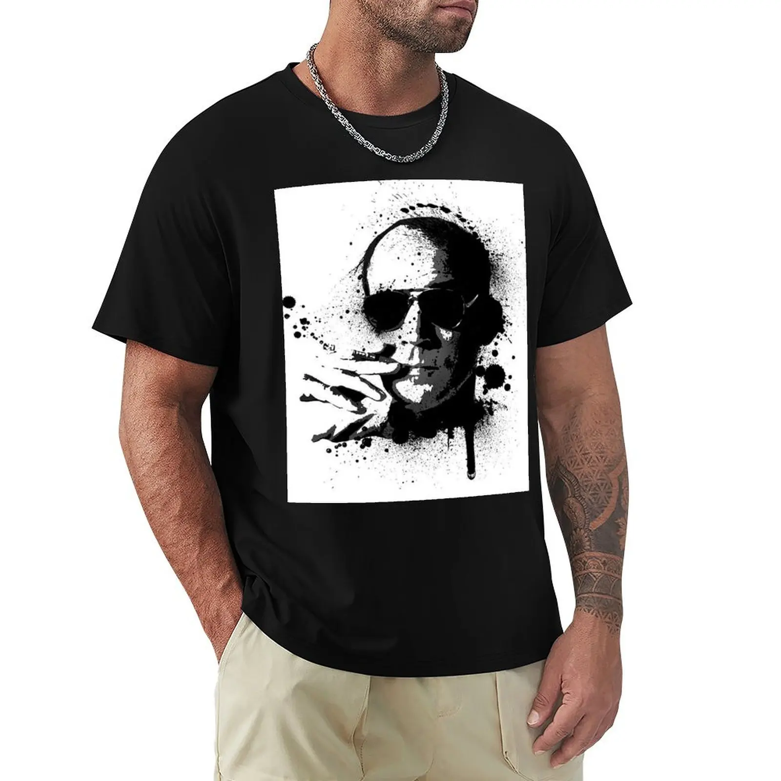 

Hunter S. Thompson B&W Print T-Shirt Sweat Absorbing Sports Tee Shirt