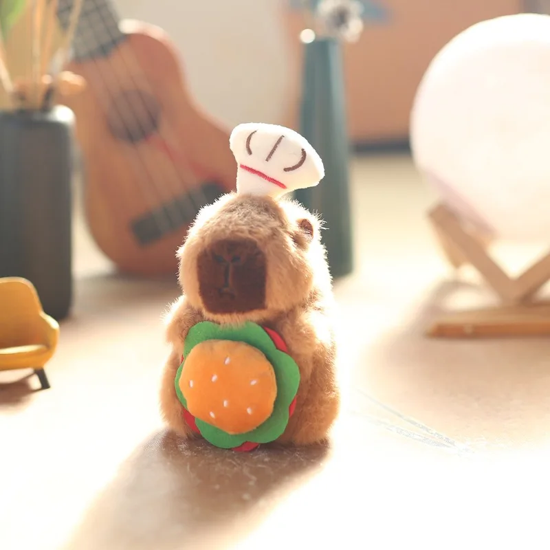 Stuffed Animals Plush Capybara Keychain Kawaii Exquisite Soft Chef's Hat Creative Brithday Gift for Best Friend or Children