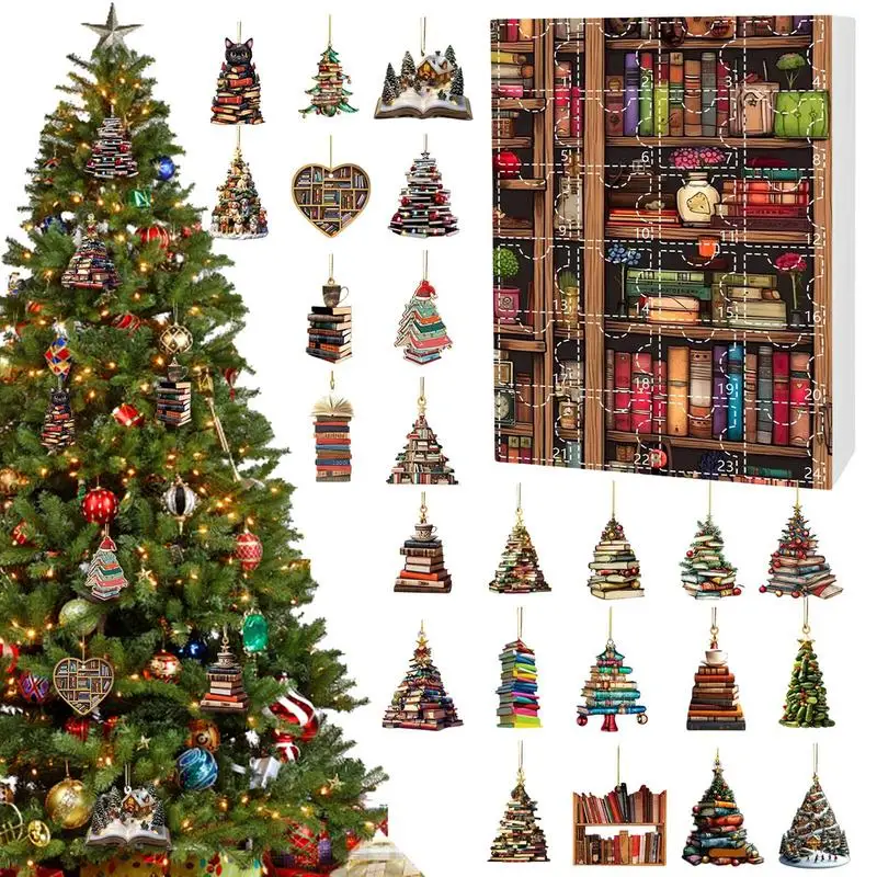 

Christmas Advent Calendar 2D Christmas Tree Shape Bookshelf Pendant 24 Days Christmas Countdown Calendar Christmas Tree Hanging