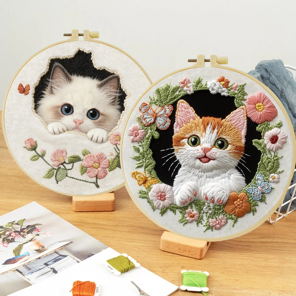 2 Stück DIY-Stickmaterial-Kits für Anfänger, inklusive Nadeln, Fäden, Stick-Starter-Kit für Kreuzstichkunst als Geschenk. – Detail 4