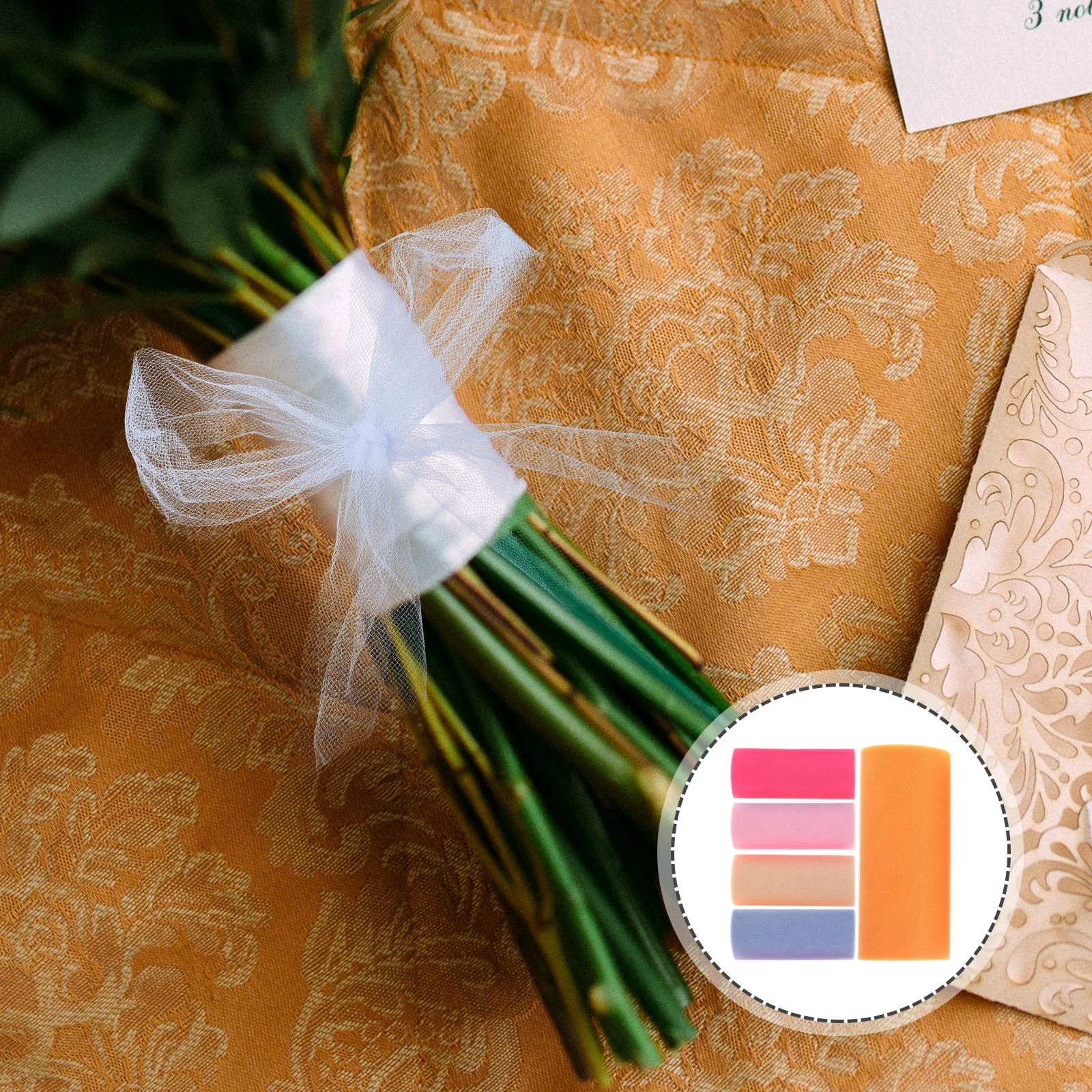 

5pcs 6 Inches 25 Yards Tulle Rolls Yellow Pink Fluorescent Rosy Violet For Wedding Party Decoration Diy Craft Sewing Gift