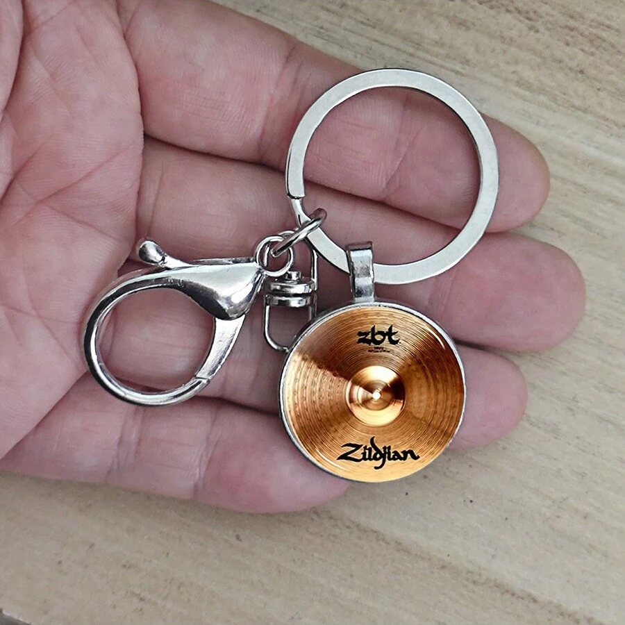 1 drummer cymbal disc pattern circular pendant keychain lobster clasp fashionable Christmas gift