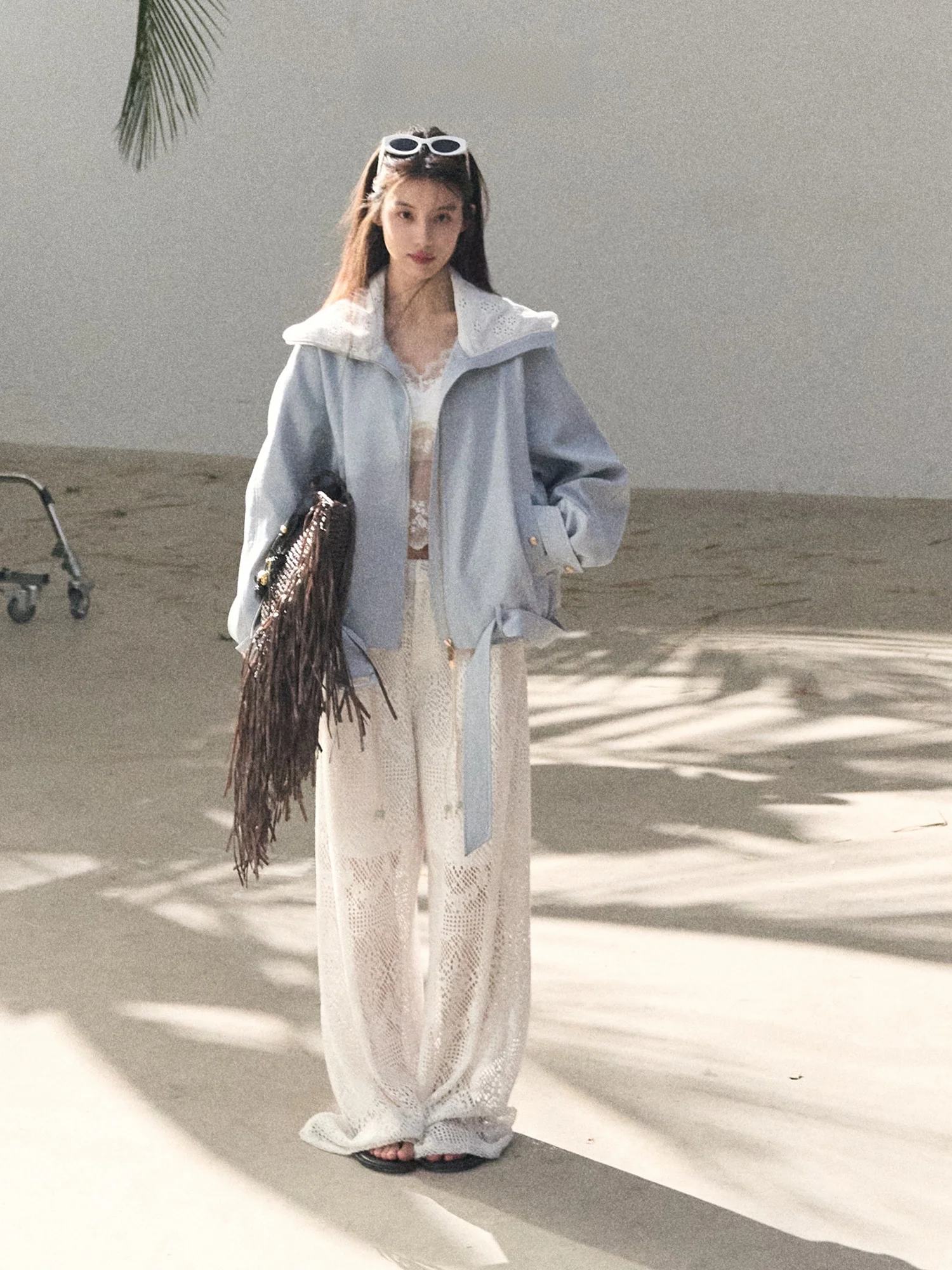 

OAKMOO Iceland Wind Old Money Sle Rayon Acetate Wool Embroidered Stand Collar Jaet ort Outerwear Spring Ladies Faion