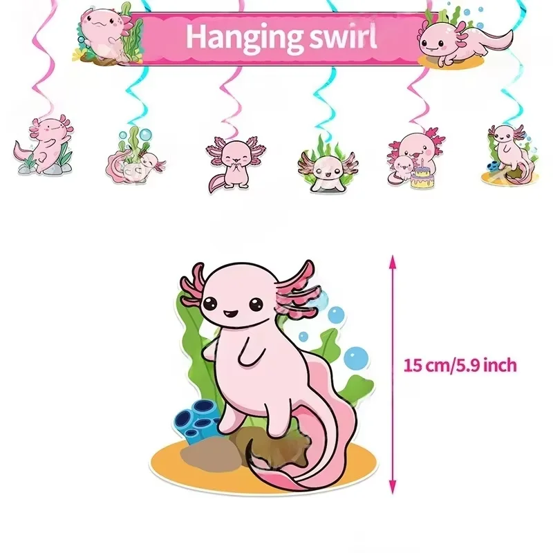 Rosa Salamander Geburtstagsparty-Zubehör Cartoon Axolotl Teller Becher Banner Luftballons für Kinderparty-Geschenke Babyparty Fotobox – Detail 8