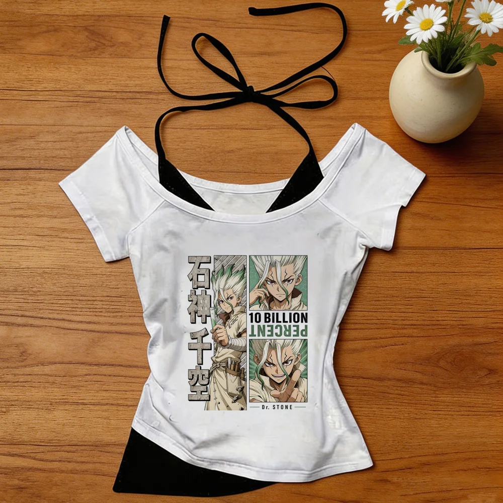 Dr Stone crop top shoujo gothic cute korean fashion summer party shirt goth y2k japanese summer alternative