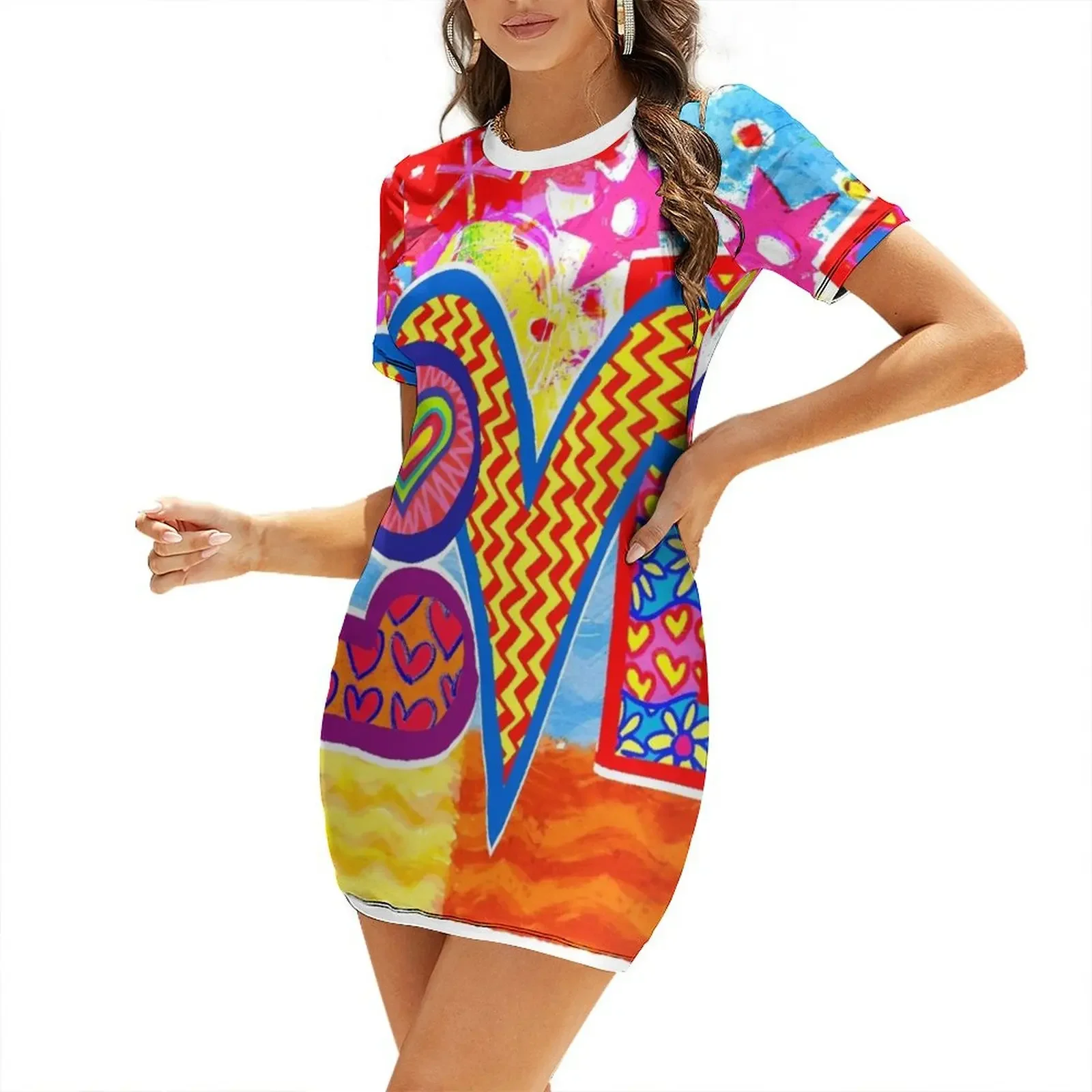 

LOVE 2 Short-Sleeved Dress elegant guest wedding dress birthday dress for women Women's summer long fairy