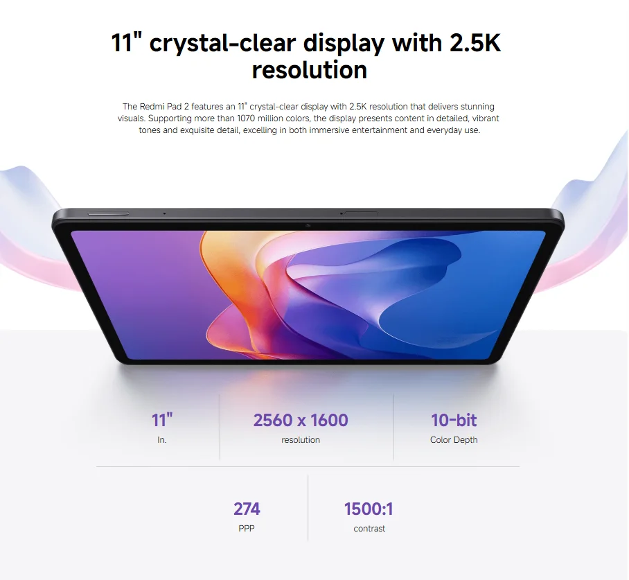 Xiaomi Redmi Pad 2 WIFI, 11 cali, 90 Hz, MediaTek Helio G100-Ultra, 8MP kamera, 9000 mAh — zdjęcie produktu 5