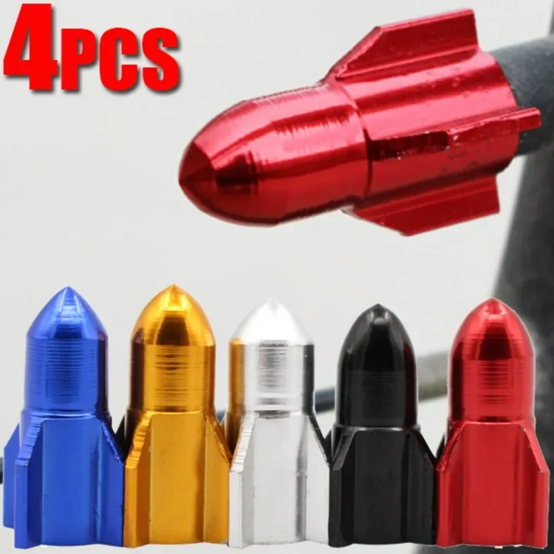 4pcs Car Tire Valve Cap Rocket Head Aluminum Tyre Valve Stem Cover Air Dust Cap Tire Valve Truck Bike Wheel Rim Valves Stem Cap