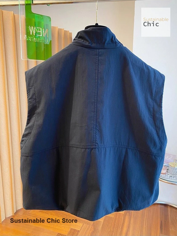 American tooling hooded solid color vest women's spring and autumn new plus size stand collar wearing loose sleeveless vest.