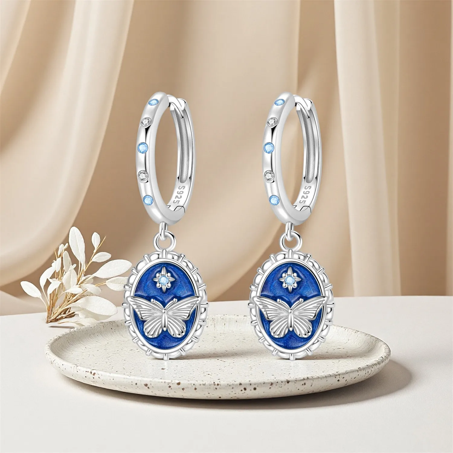 PANPOKI 925 Sterling Silver Retro Oil Painting Butterfly Drop Earrings Women Earrings Party Original Jewelry Anniversary Gifts