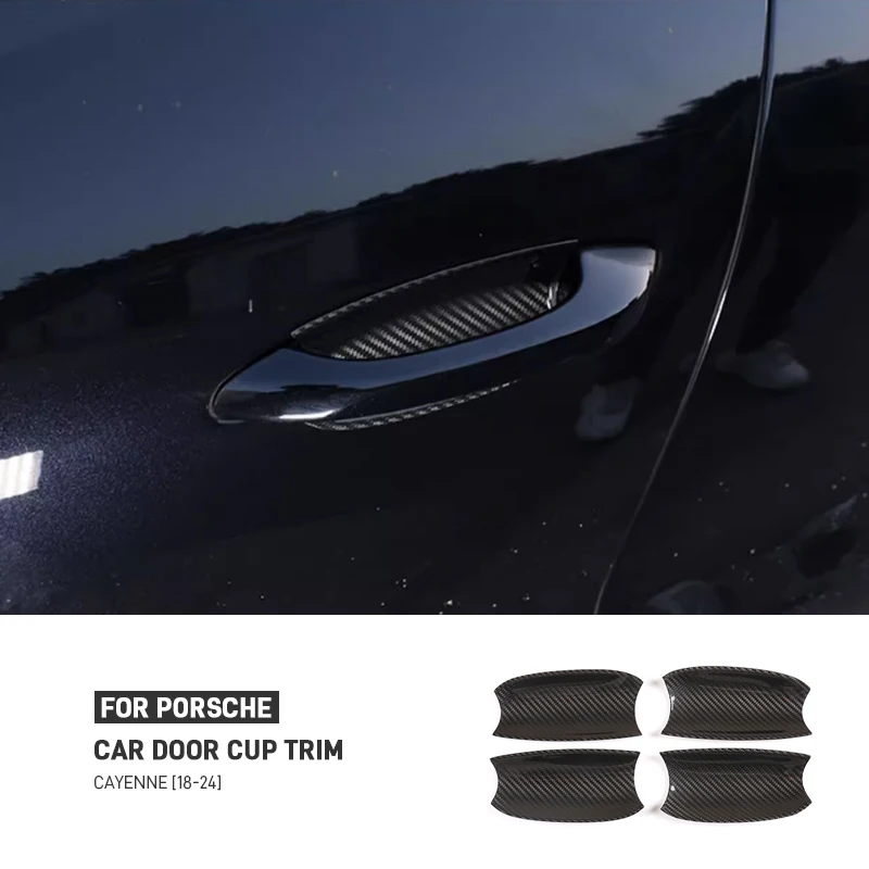 

For Porsche Cayenne 2018-2024 Carbon Fiber Car Exterior Door Handle Bowl Cover Trim Garnish Sticker Anti Scratch Accessories