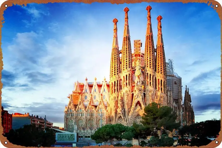 Sagrada Familia spanish la Map Posters Retro Metal tin Sign Halloween Tin Sign,Cave,Bar,Club, Home Wall Art Metal Tin Sign  sign