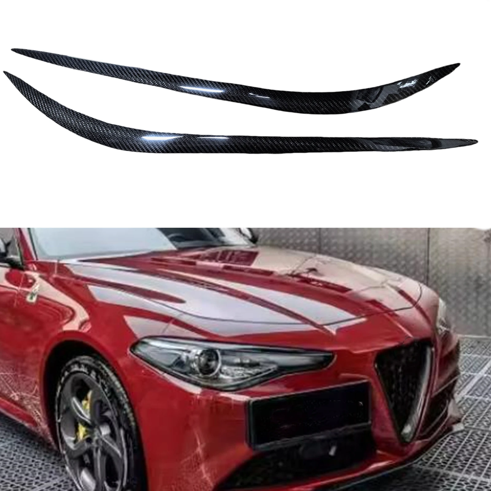 

For Alfa Romeo Giulia Sedan 4-Door 2015-2022 Headlight Eyebrow Headlamp Eyelid Carbon Fiber Front Head Light Lamp Cover Lid Brow