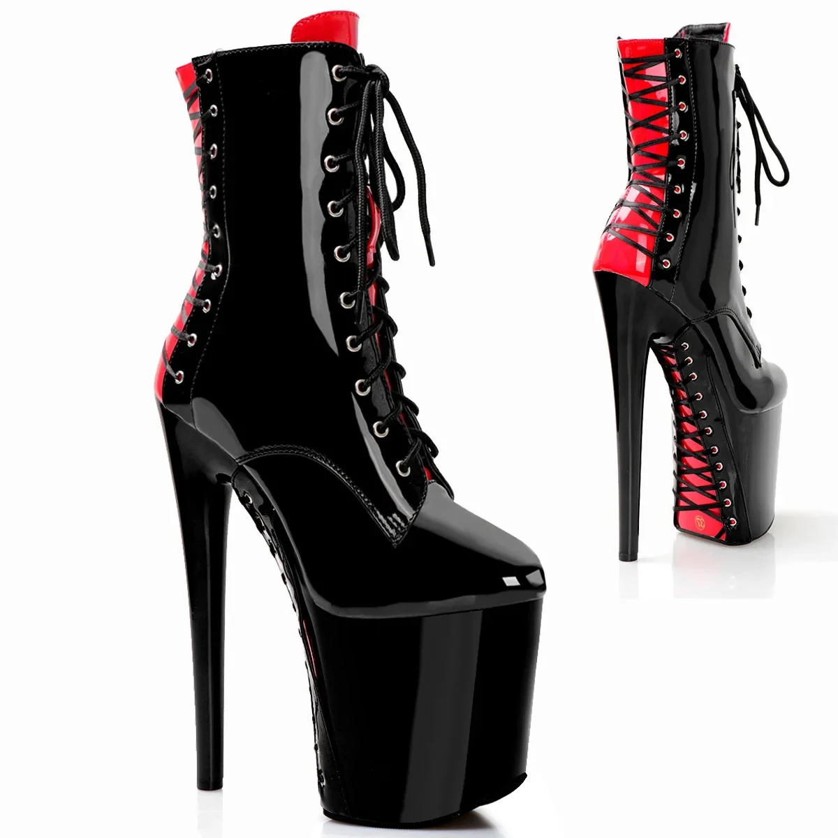 20cm Pole Dance Shoes Platform Sexy Women Stripper Ankle Boots 8 Inch High Heels  Fashion Gothic Fetish Queen Black Lacing Red