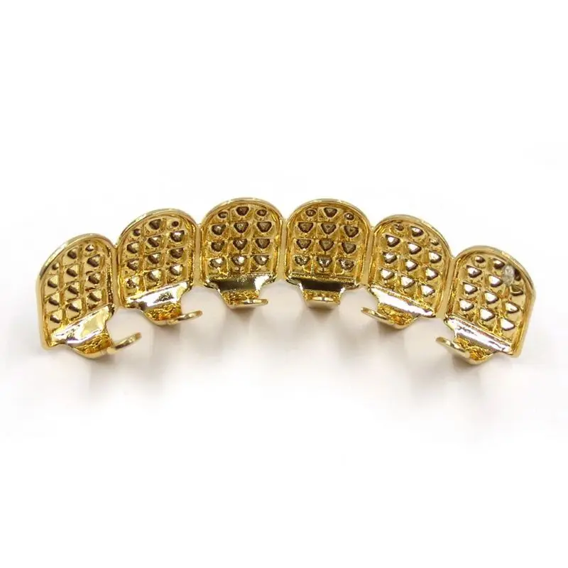 Bretelle per denti HIPHOP alla moda Denti in oro/argento Parte superiore e inferiore con diamanti Griglia superiore e inferiore Bling Gioielli per uomo Donna