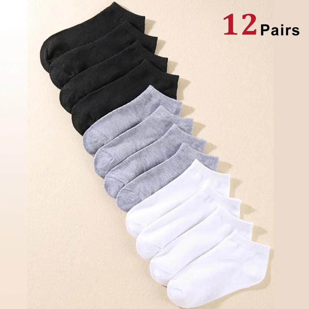 12 Pairs Men\'s Boat Socks Breathability Sweat Absorption Sports Business Socks Leisure Solid Color Men\'s Low Tube Floor Socks