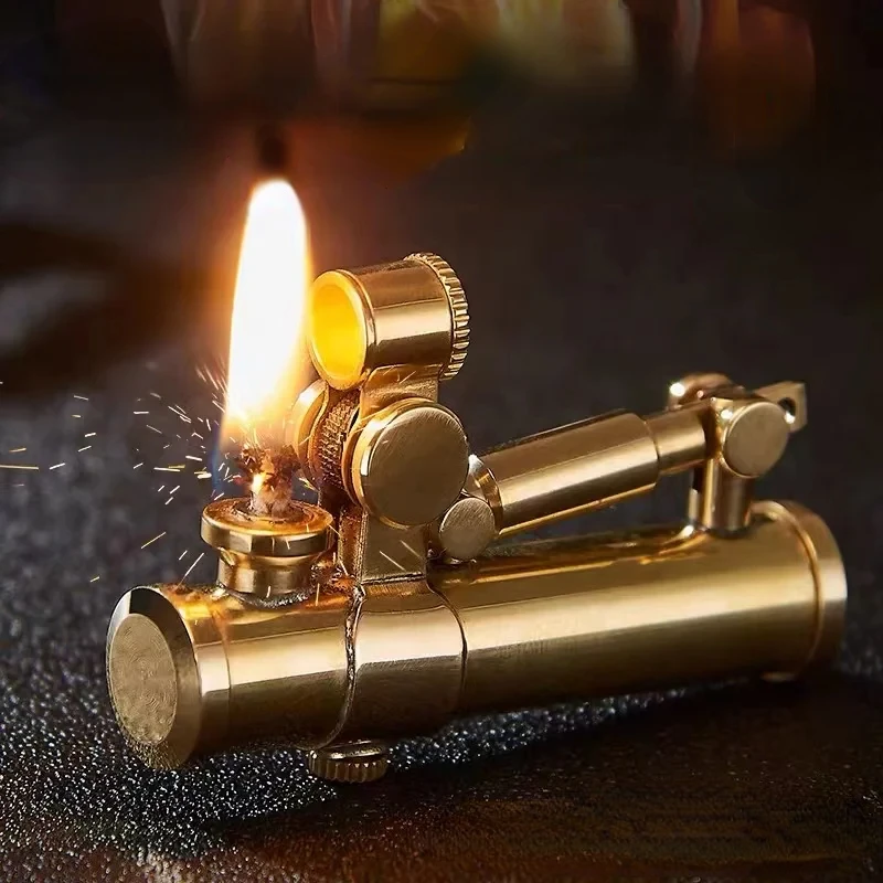 High-quality Retro One-button Automatic Ignition Mechanical Creative Brass Trench Locomotive Kerosene Gasoline Lighter