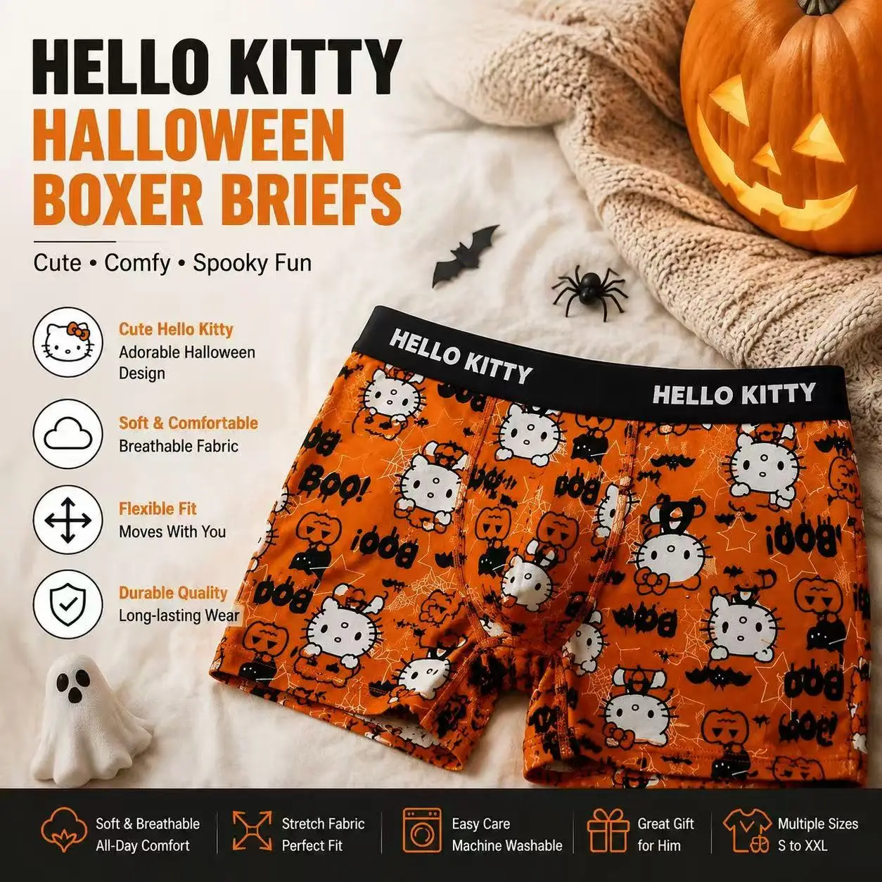Print Hello Kitty Men's Sports Boxers Pantie Trunks Underwear Plus Size Breathable Fast Drying Underwear Women's Boxer Brief view 6