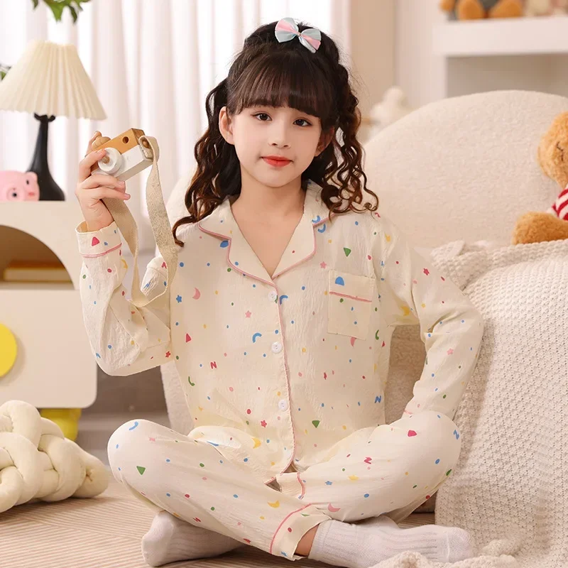 2024 Autumn Children Pajamas Sets Girls Cloud Cotton Pijamas Long Sleeve Sleepwear New Student Loungewear Cute Homewear Clothing