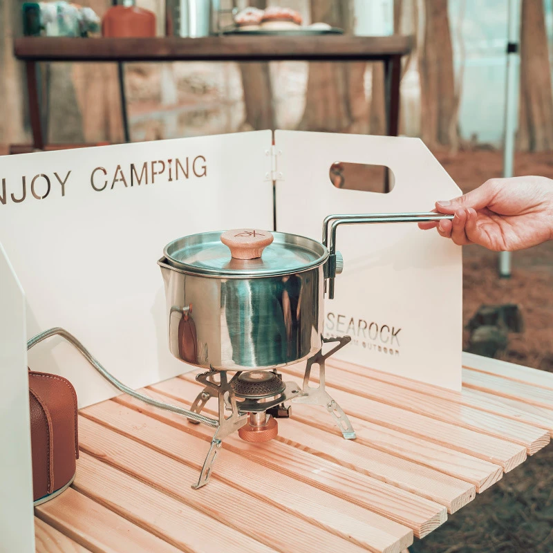 الظهر مخيم الفولاذ المقاوم للصدأ مقبض قابل للطي الطبخ المحمولة طقم أواني الطبخ في الهواء الطلق موقد وعاء الطبخ عموم مجموعة للتخييم