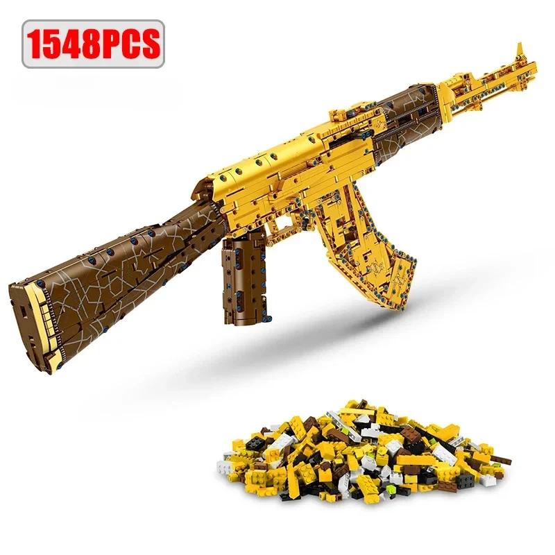 

1548Pcs Gold AK47 Building Bricks Gun Collection Toy 1:1 Famous Rifle Model Building Blocks Set Shootable Simulation Gift