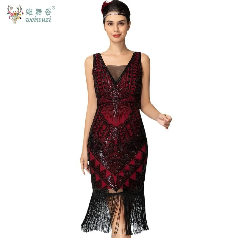 New 1920s Gatsby Retro Ball Party Evening Dress with Tassel Sequins Beaded Embroidery Sheer Plus Size Vest Cocktail Party Dress