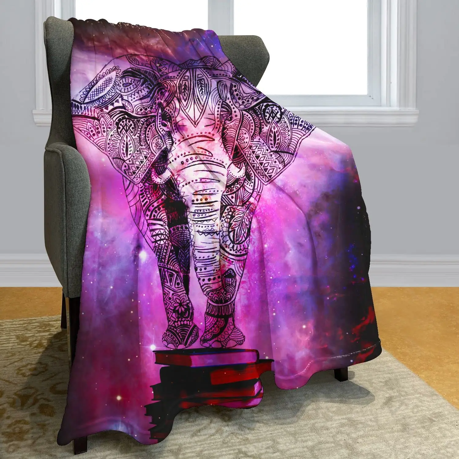 

Mandala Elephant Galaxy Nebula Book Butterfly Throw Blanket Soft Cozy Blanket for Elephant Gifts for Women Adults Sofa Bedroom