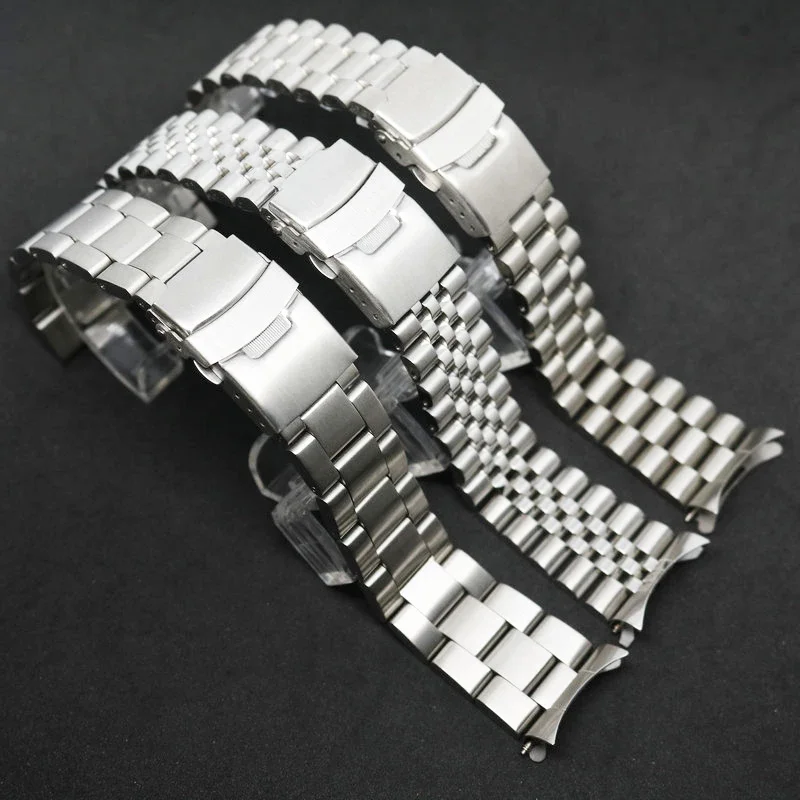 20mm 22mm Massives Edelstahl-Uhrenarmband Jubilee Faltschließe mit gebogenem Ende Herren Metall Ersatzband Armband für Seiko