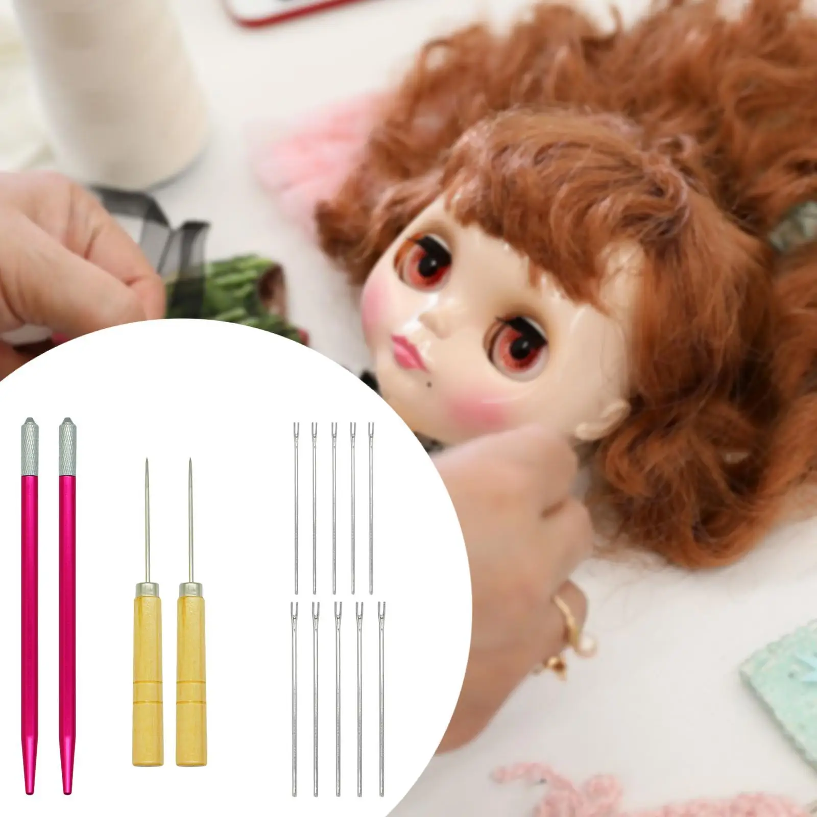 DIY Doll Hair Insertion Rerooting Tool Holder Set Alloy Handle for 1/6 1/12 Dolls Accessories and Miniature Kits
