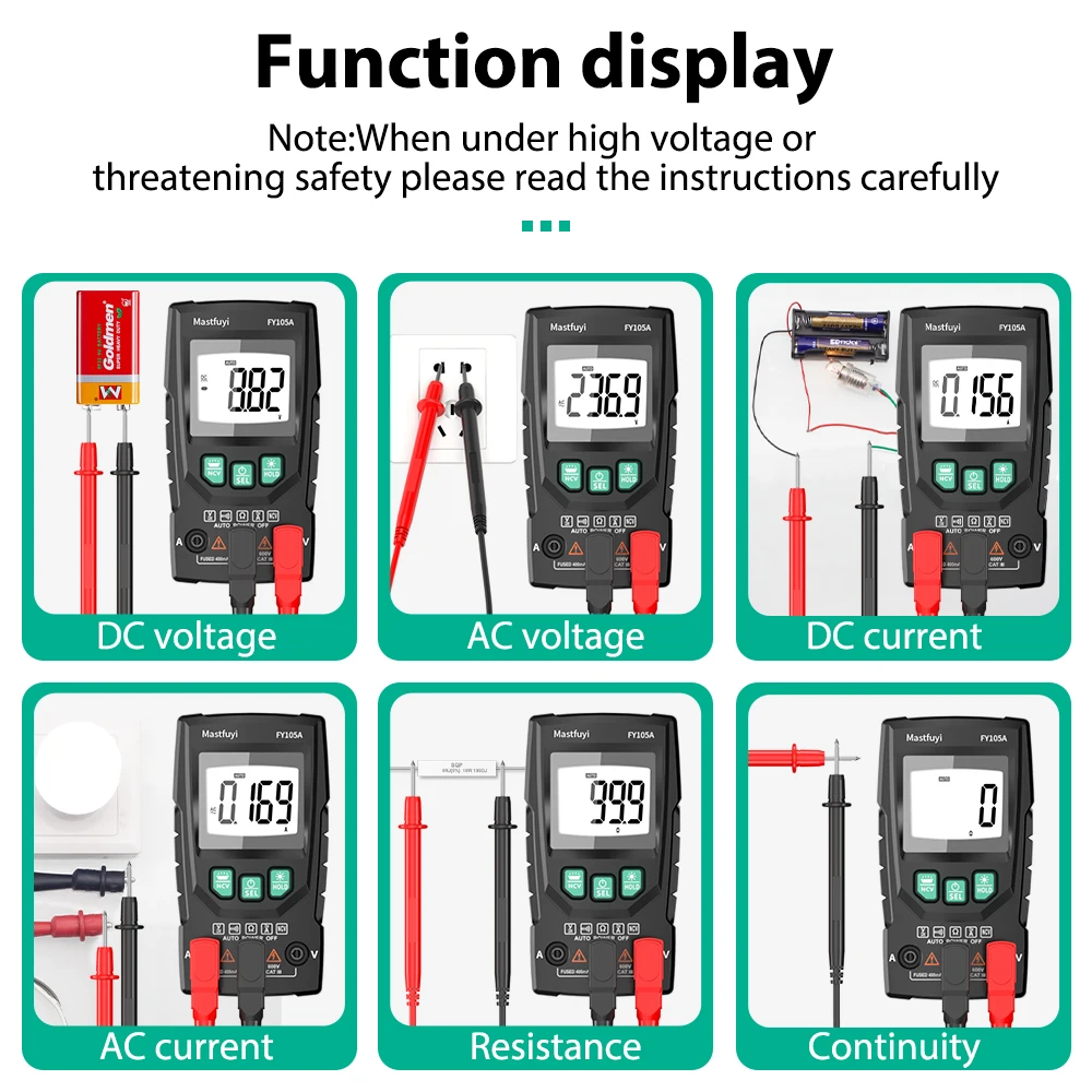 MASTFUYI Professional Digital Multimeter 600V/400mA AC/DC Voltage Current Auto-Range Volt/Amp/Ohm/NCV Tester Tools