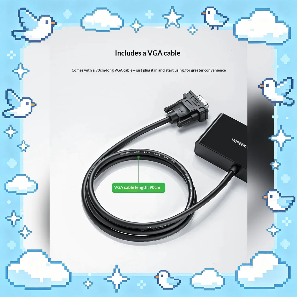 UGREEN 40254 VGA Splitter 1 In 2 Out 1080P 60Hz Video Distribution Adapter with Cable for Dual Monitor Display
