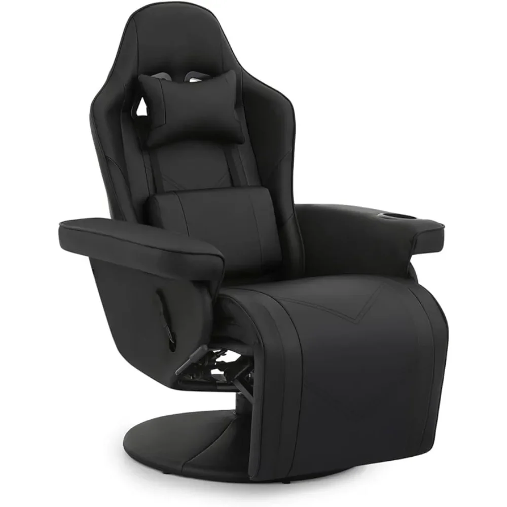 Gaming Recliner Chair -  Leather Adjustable Lumbar Support & Headrest Iron Round Base -  Free Computer Office