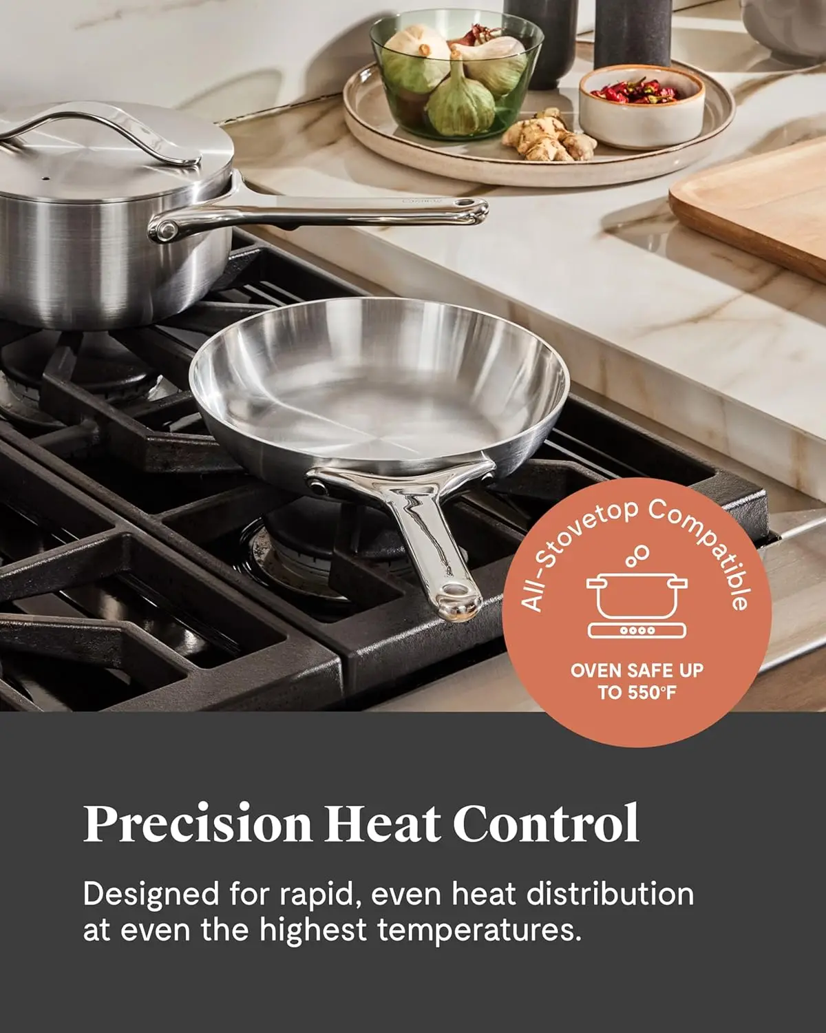 สแตนเลส Mini Duo - กระทะสแตนเลส 5 ชั้น (8 นิ้วและกระทะซอส (1.75 คิวที- เตาอบและเตาตั้งพื้นปลอดภัย - ปลอดสารพิษ PTFE และ PFOA