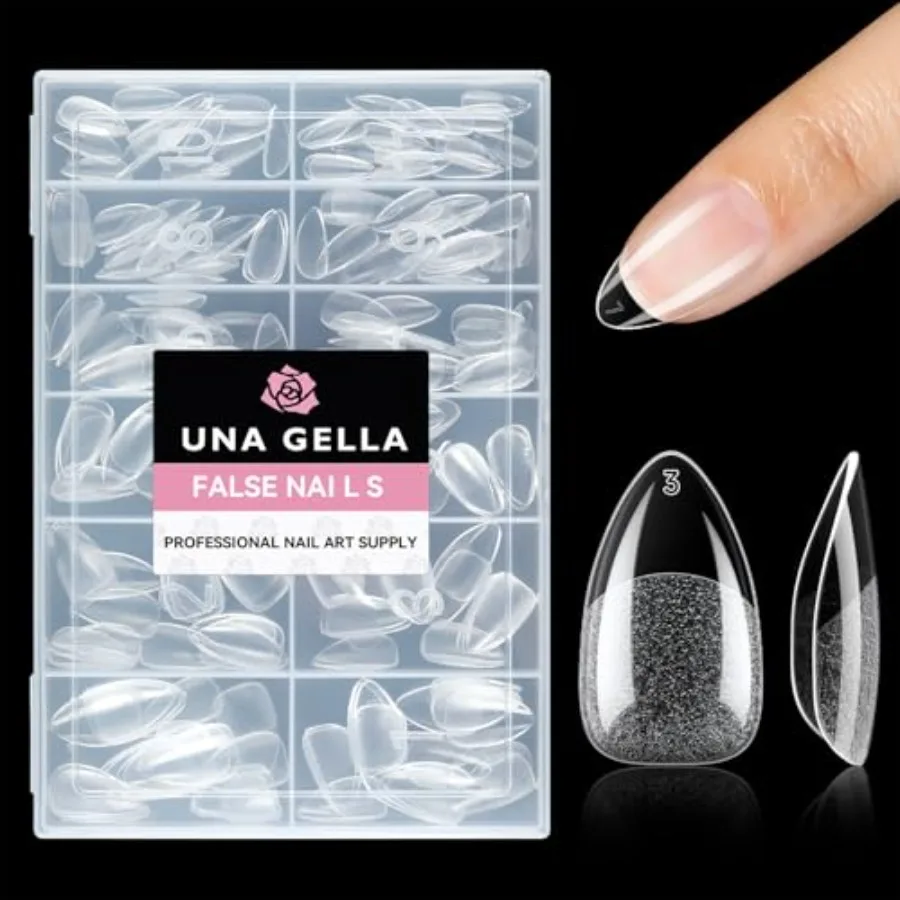 

Short Almond Fake Nails 216pcs Pre-shape Gel Acrylic Nail Tips for Full Cover Nail Extension Home DIY Nail Salon 12 Sizes Gelly