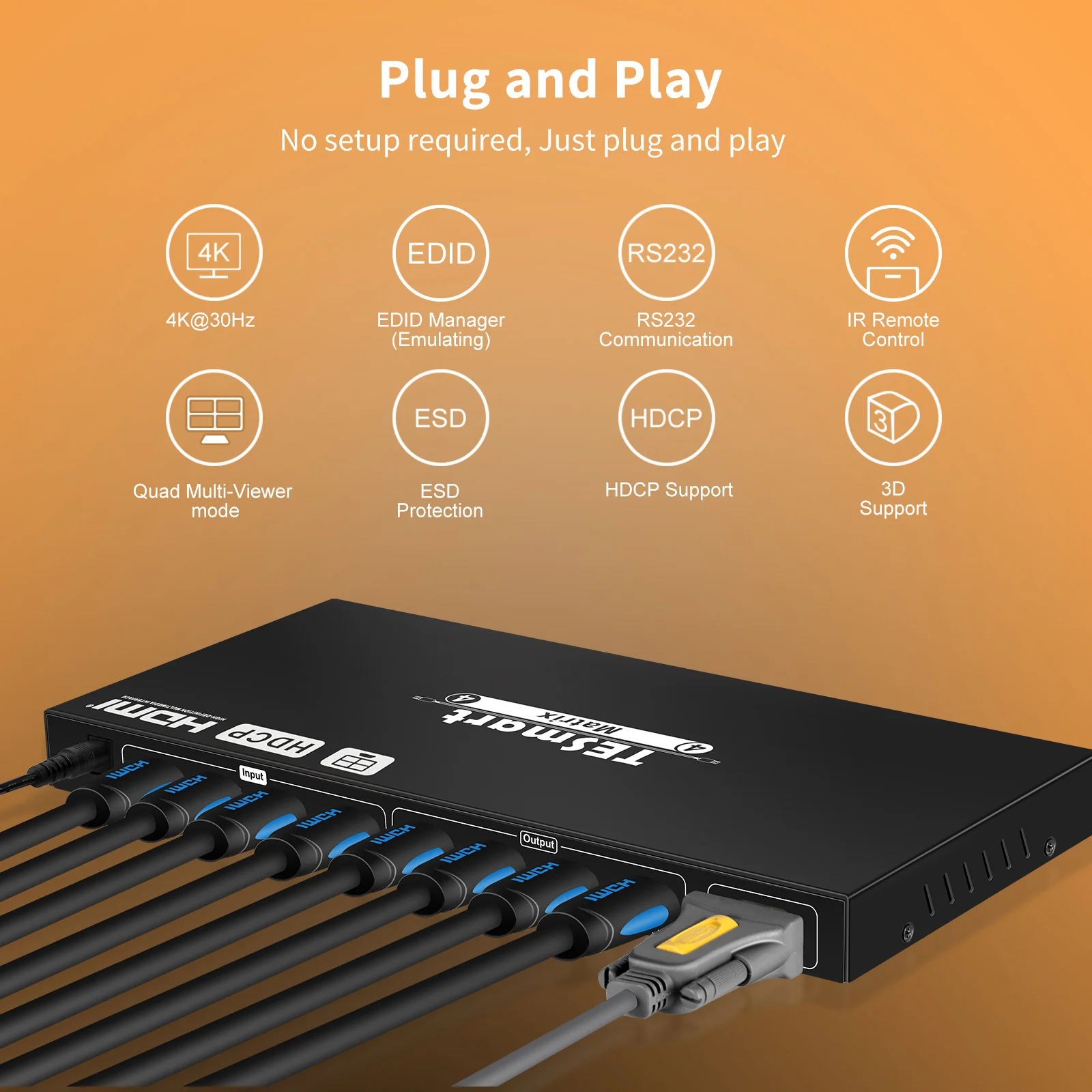 4x4 HDMI matrix routes 4 Ultra HD sources to four 4K Ultra HD displays inputs with hdmi switch