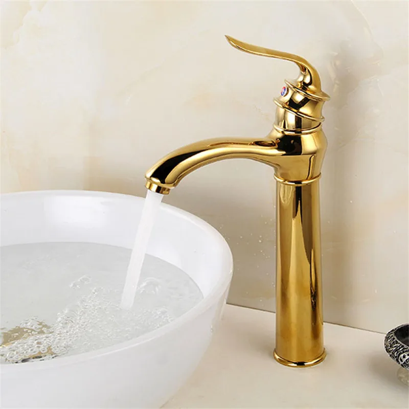 Tuqiu Gold Bathroom Faucet Total Brass Basin Faucet Hot and Cold  Sink Faucet Deck Mounted Toilet Mixer Water Tap