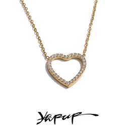 Yhpup 2025 Valentine's Day Gift Bling Cubic Zirconia Hollow Heat Love Necklace Pendant Women Stainless Steel Romantic Jewelry