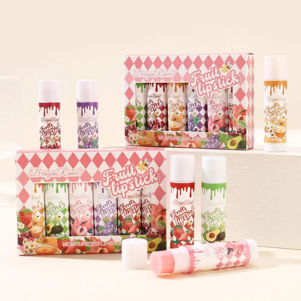 6 個保湿フルーツ口紅セット保湿ゼリーグロスピンクリップグロス着色リップクリームリップクリーム女性のためのメイクアップギフト