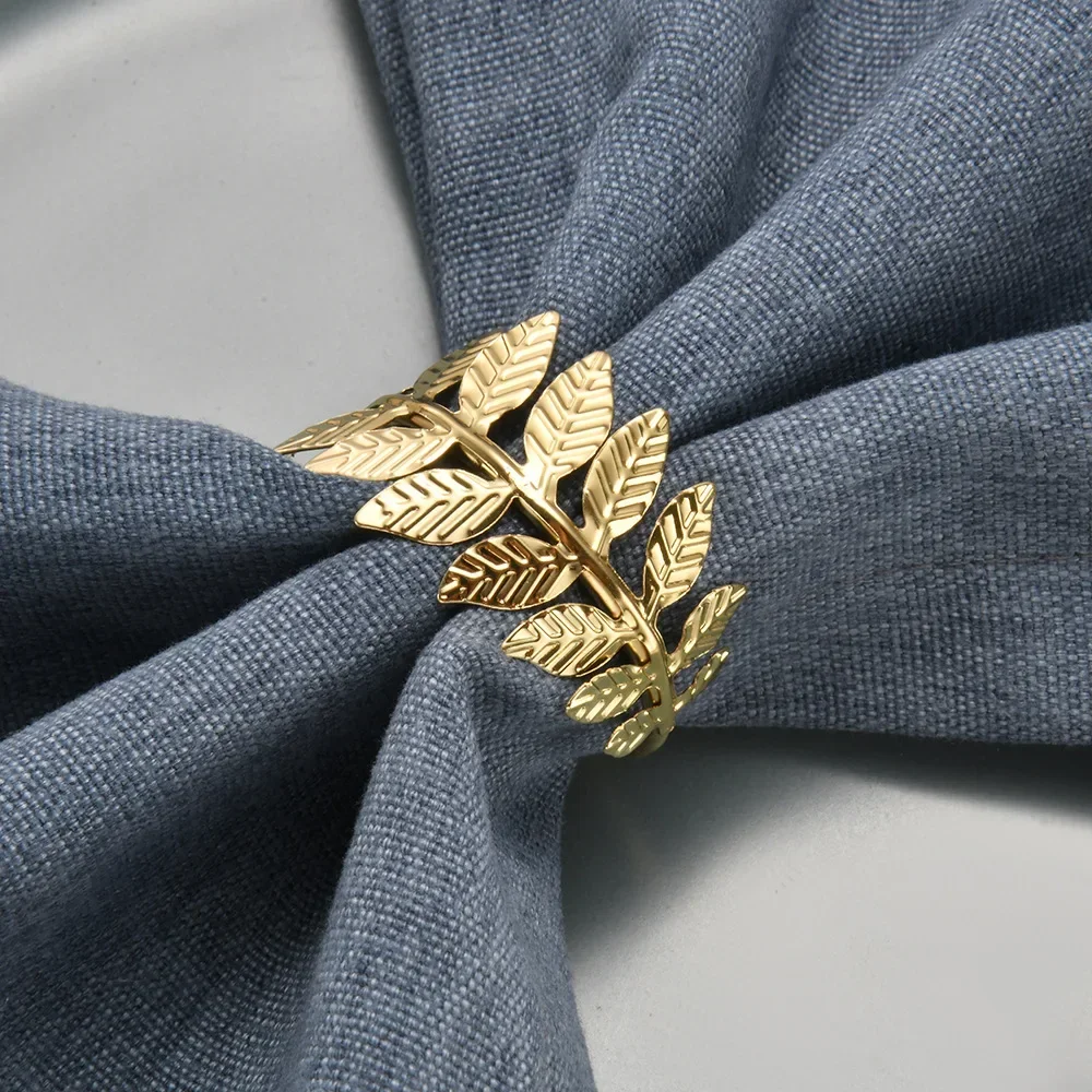 Simulation Leaf Napkin Ring Gold Metal Napkin Holder Creative Hotel Circle for Party Dining Table Anniversary Birthday Christmas