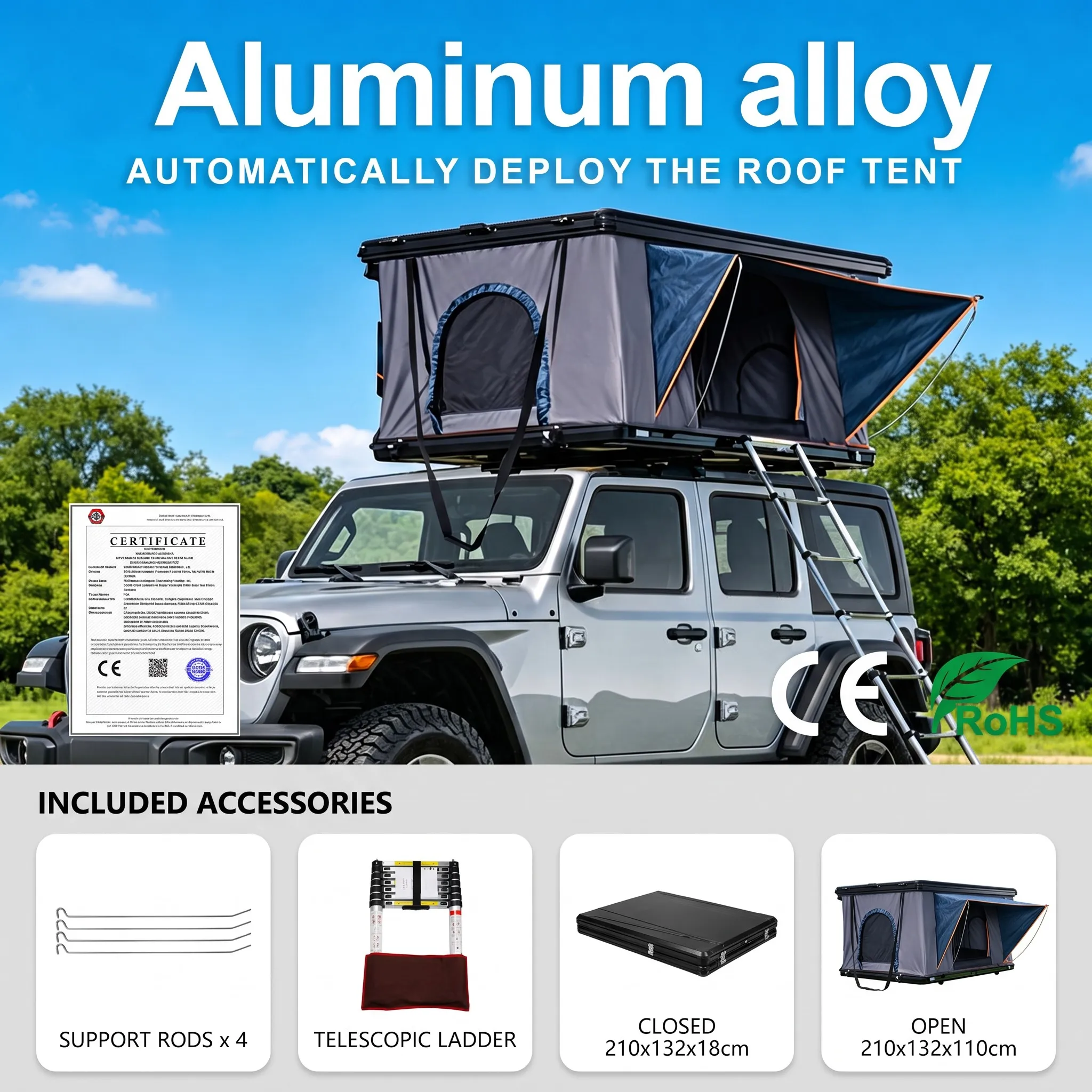 Outdoor Camping Automatic Quick Opening Tent - خيمة سقفية خارجية بهيكل من سبائك