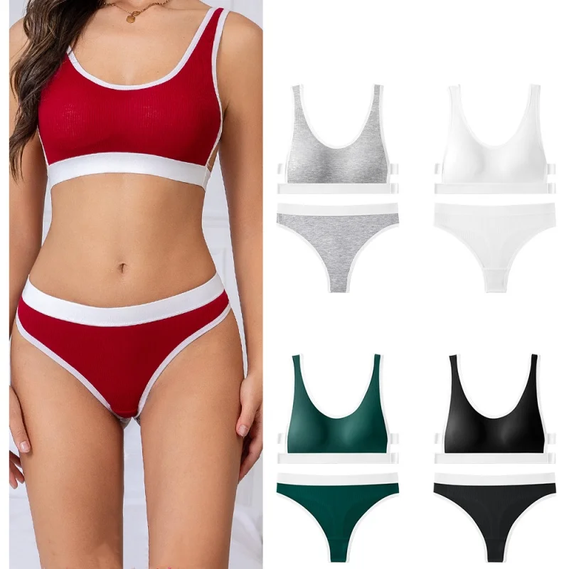 Seamless Bra Set Women Wireless Bra and Low Waist Thong Sports Tops Seamless Underwear Female Sexy Lingerie Set