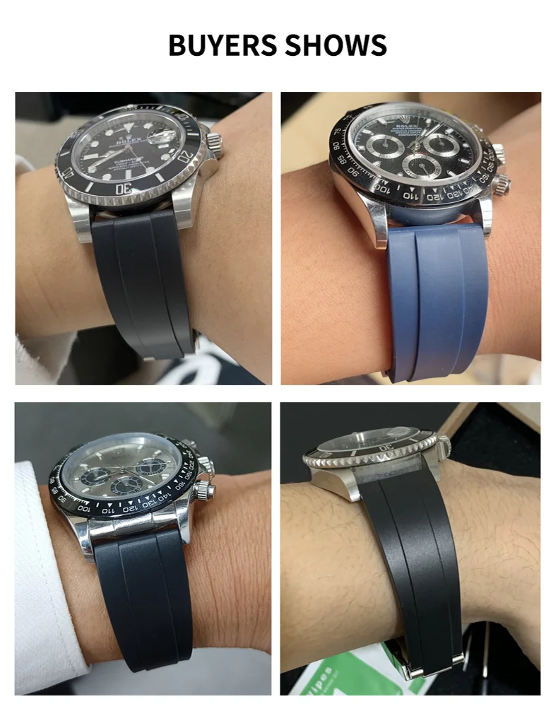 Watch Band for Rolex DAYTONA SUBMARINER Yacht-Master GMT Sports 20mm 21mm Curved End Fluoro Rubber Smart Watch Bracelet Strap
