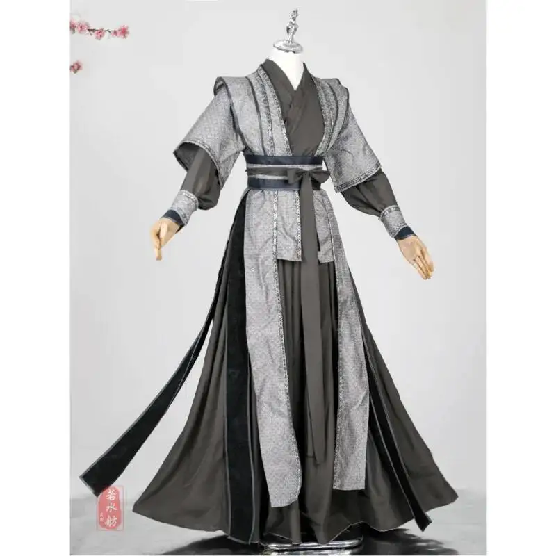 Traditional Wuxia Robe Martial Arts Outfit Stage Performance Cosplay Full Set Men Gray Ancient Chinese Warrior Hanfu Costume view 2