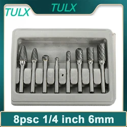 TULX 8 adet/takım 1/4 inç 6mm Tungsten karbür çapak uçları döner dosyalar CNC gravür aracı güç aracı için Set