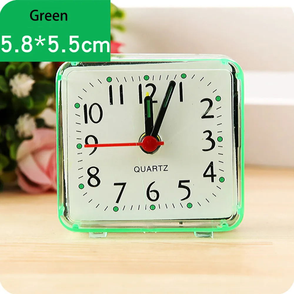 Square Analog Display Home Decor Bedroom Night Light Alarm Clock Daily Non Ticking Battery Operated Alarm Clock Small Night Lamp