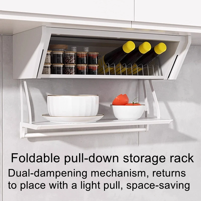 Pull-Down Shelving Unit, Pull-Out Basket, Adjustable and Foldable Storage Box, and Spice Rack for Kitchen Wall Cabinets