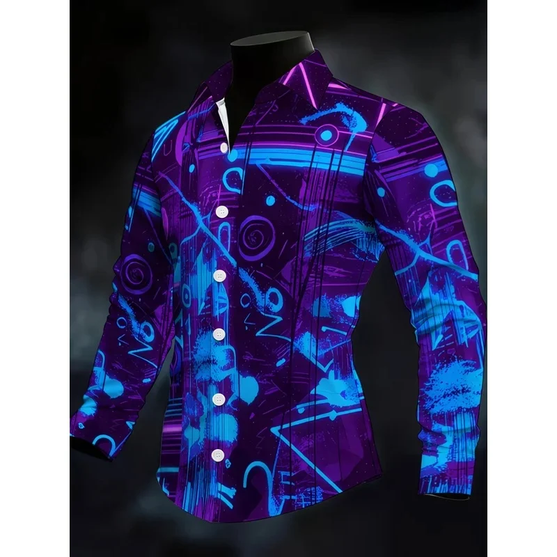 New men's fashionable luxury long sleeved shirt with high-definition 3D printed shirt and sunset pattern top