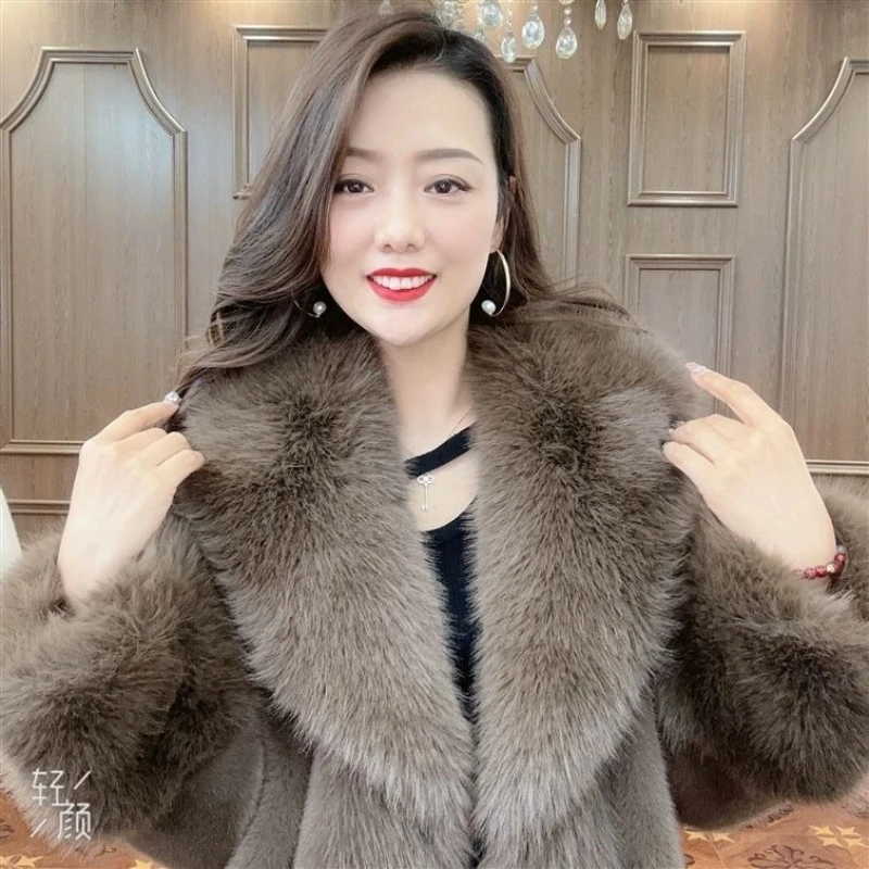 Abrigo de mujer, chaqueta de invierno de conejo Natural y piel, ropa larga para mujer, prendas de vestir exteriores femeninas con 2025