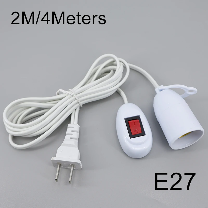 

2meter 4m Lamp Bases Universal With Switch Led Bulb Socket Adapter E27 Screw Lamp Holder Accessories Tools Two US Plugs
