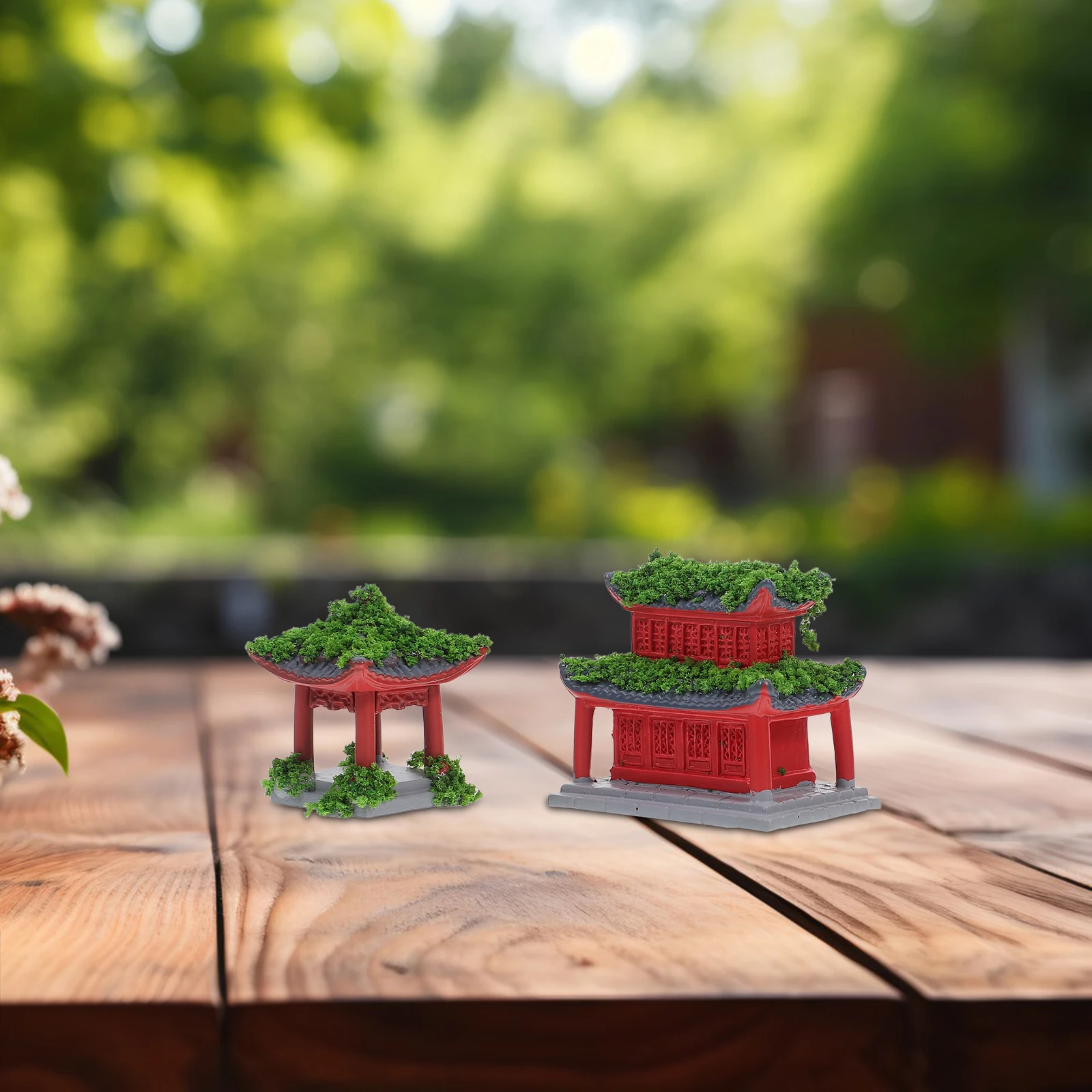 

4pcs Ancient Building Pavilion Bridge Rockery Resin Miniatures Japanese Garden Decor Terrarium Moss Landscape Waterproof